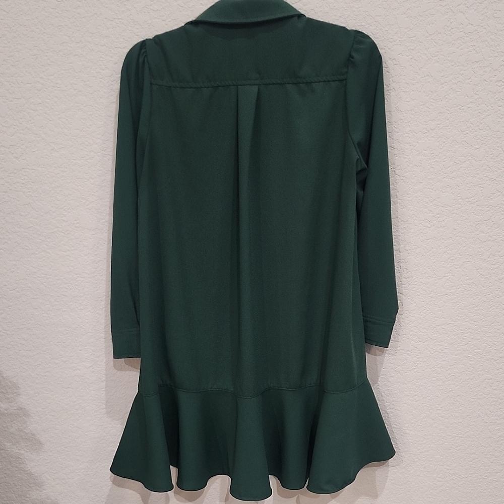 Tuckernuck Hunter Green Preppy Crepe Callahan Shirt Mini Dress Quiet Lux Ruffle - Picture 8 of 12